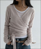 Pomel wrap knit cardigan