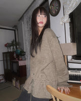 (3color) Ribbon Flare Shirring Loose-Fit Knit Cardigan