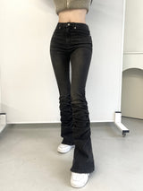 1089. Shirring denim slim boots cut pt (2color)