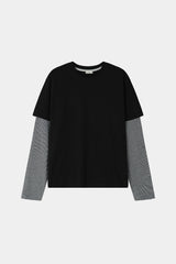 ツートンボーダーレイヤード長袖Tシャツ
