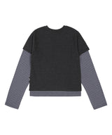 レイヤードストライプクロップTシャツ チャコール