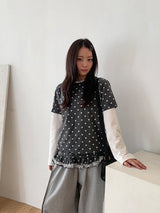 カオリドットフリル半袖Tシャツ