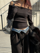 Denim layered sweat pants(2color)