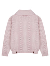 Toggle Button Wool Cable Knit Cardi In pink