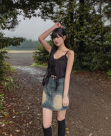 [U-DENIM/Special Product] ケイトウォッシングデニムミニスカート