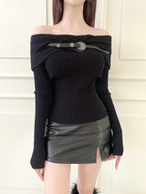 Western belt off slim knit (3color)