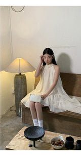 Lemon tea halterneck flare sleeveless dress