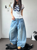 Truegen Button Waistband Side Pintuck Balloon Denim Pants 4color