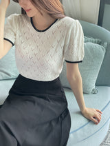 Caron Color Matching Openwork Puff Short Sleeve Knit
