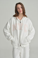 NYC hooded zip-up, Ivory