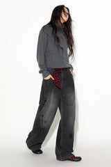 Black printed vintage distressed jeans