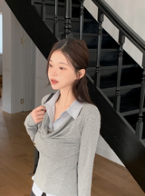 #FZ Stripe Shirt Layered Drape T-Shirt (2color)
