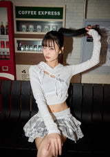 wave lace ribbon hoody - white