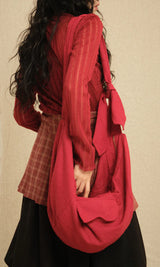 Tweed cloth cross bag Red