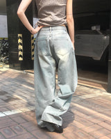 Minta Washing Side Pintuck Wide Denim Pants