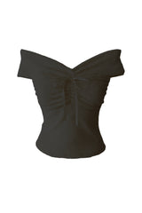 Claire Off-Shoulder Shirring Ribbon Top