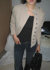 Gashu Napoleon-style buttoned semi-high neck transitional autumn jacket
