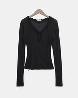 Chena Frill-Neck Long-Sleeve T-Shirt