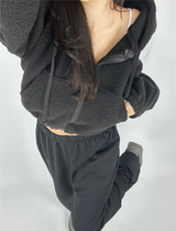 (LOWEST PRICE!/HOT DEAL♥) FLEECE SHERPA HOODIE ZIP-UP BANDING SEMI-CROPPED HOODIE - 3 COLOR