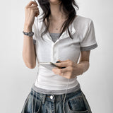 Perco Layered Button Short Sleeve T-shirt (4 colors)