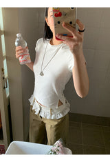 Lace Beige Round Wide Cotton Pants