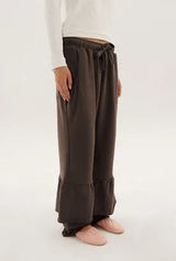 Frill sweat pants - deep brown