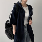 Ring Tee Oversized Fit Line Short-Sleeved Hooded Zip-Up