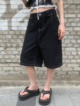 [🖤MD PICK] バックライン バックポイント バミューダデニムパンツ (Black)