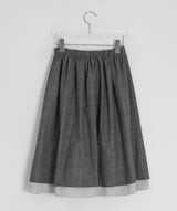 Karohi Sleeve Layered Check Shirring Midi Banding Skirt