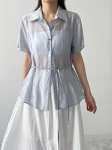 Chief Strap Pintuck See-through Short Sleeve Shirt