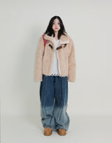 レイチェル 2ベルトディテールショート丈ファージャケット (Lining Quilted)