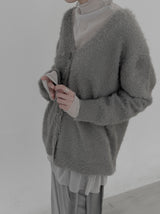 Loose-fit V-neck fur cardigan