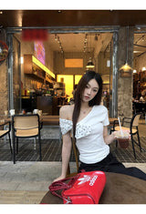 アンバランシードオフショルダードットスカーフショートスリーブTシャツ