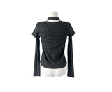[Muffler Set/Fake Layered] Chad Stripe Layered Short Sleeve Knit T-Shirt Set
