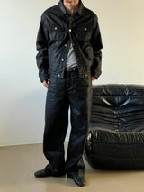 [SET UP가능] Black coating wide denim pants