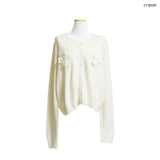 (2color) Rose Appliqué Lace Wool Cardigan