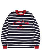 オーバーサイズフィット ストライプ チェーンロゴ ロングスリーブTシャツ バーガンディ (FCF3TS641M)