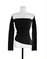 cardi shirring off-shoulder warmer + top set