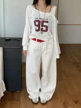 Fine X Strap Two-way Button Wide Long Pants