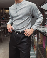 コーンマッスルフィットヘンリーネックロングスリーブTシャツ