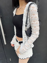 シュガーベールシアーレース ロングスリーブフーデッドジップアップ (White)