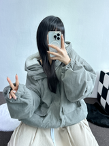 インナーフリースコーデュロイビッグフードジッパー🩶🖤 - 2カラー