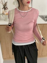 セレナテンセルラウンドネックフォール長袖シースルー長袖Tシャツ 5 colors