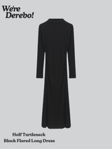Half Turtleneck Black Flared Long Dress
