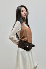 Halter-Tie Suede Apron_Brown