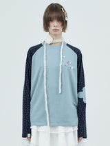patched raglen t-shirts / sky