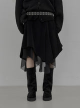 Corduroy Chiffon Unbalanced Midi Skirt