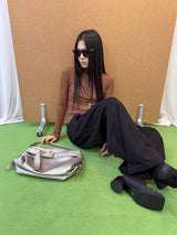 Black high-button-up wide pants