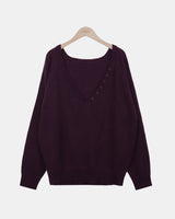 Chemin Button Deep V-Neck Long Sleeve Knit