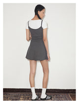 rirri SS New Arrival 100% Cotton Stretch Ribbed Washed Embroidery & Cat Paw Terry Embroidery A-Line Dress with Detachable Inner T-Shirt